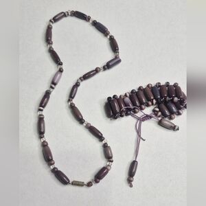 Elegant Cat's Eyes Purple Beaded Necklace and Bracelet Set